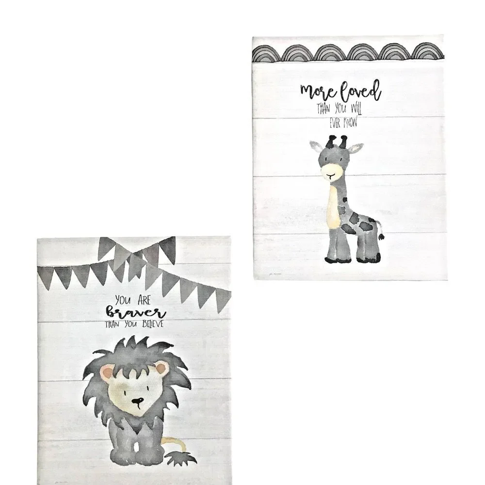 Baby Safari Animals Canvas Wall Art - Nursery Decor‎ - Set of 2/11 X 14 in